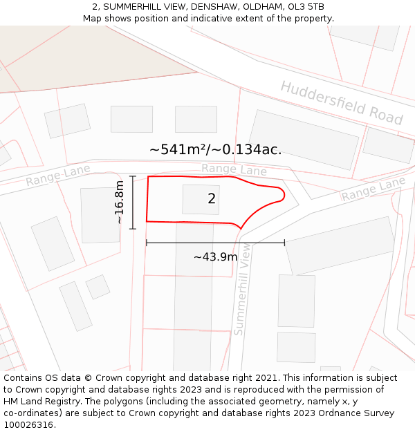 2, SUMMERHILL VIEW, DENSHAW, OLDHAM, OL3 5TB: Plot and title map