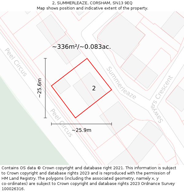 2, SUMMERLEAZE, CORSHAM, SN13 9EQ: Plot and title map