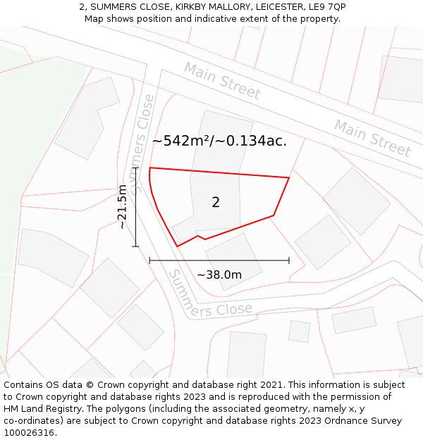 2, SUMMERS CLOSE, KIRKBY MALLORY, LEICESTER, LE9 7QP: Plot and title map