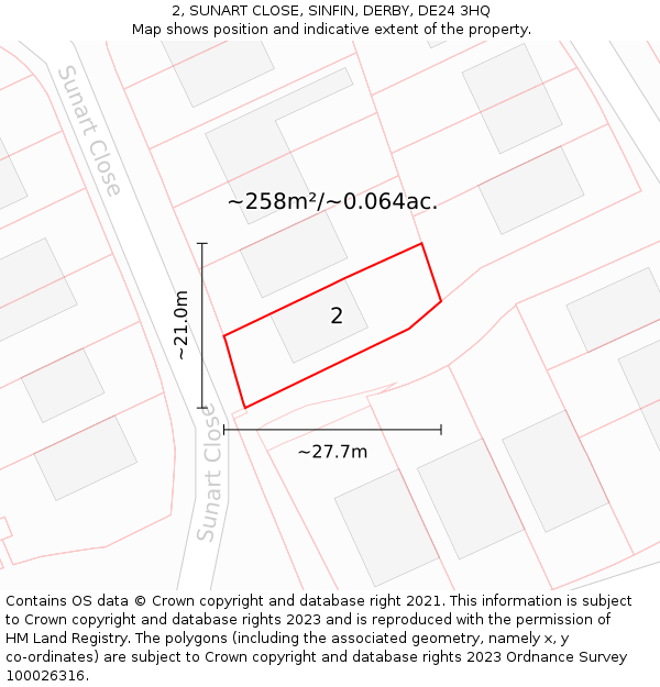 2, SUNART CLOSE, SINFIN, DERBY, DE24 3HQ: Plot and title map