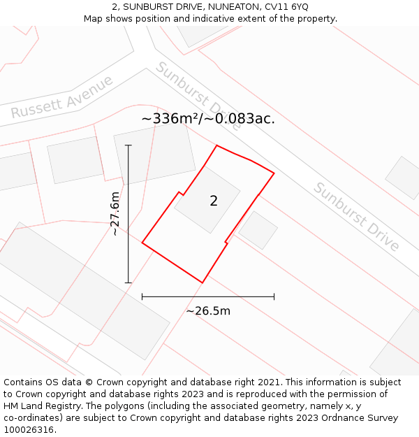 2, SUNBURST DRIVE, NUNEATON, CV11 6YQ: Plot and title map
