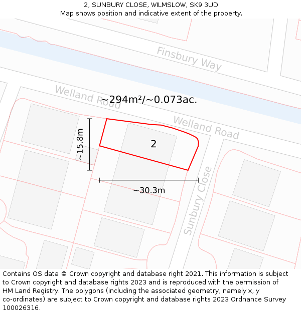 2, SUNBURY CLOSE, WILMSLOW, SK9 3UD: Plot and title map