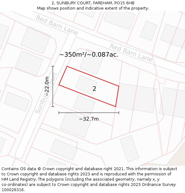 2, SUNBURY COURT, FAREHAM, PO15 6HB: Plot and title map
