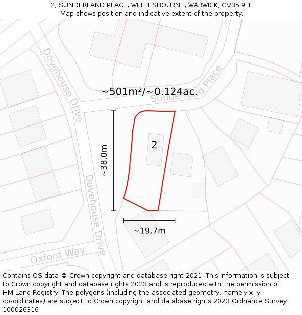 2, SUNDERLAND PLACE, WELLESBOURNE, WARWICK, CV35 9LE: Plot and title map