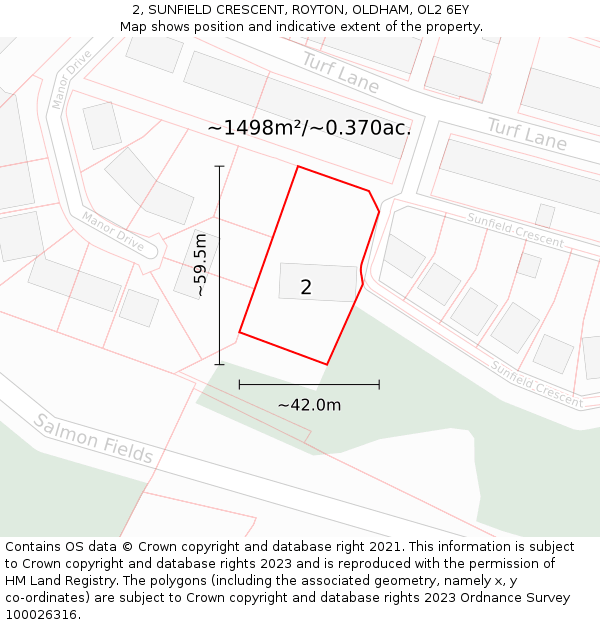 2, SUNFIELD CRESCENT, ROYTON, OLDHAM, OL2 6EY: Plot and title map