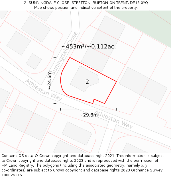 2, SUNNINGDALE CLOSE, STRETTON, BURTON-ON-TRENT, DE13 0YQ: Plot and title map