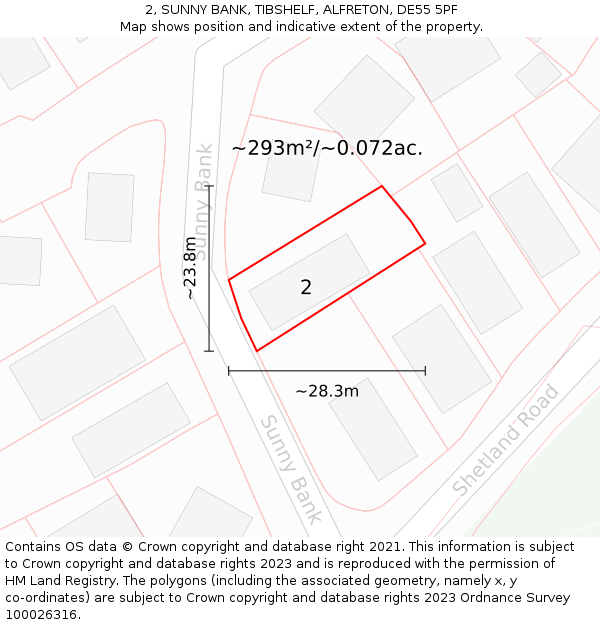 2, SUNNY BANK, TIBSHELF, ALFRETON, DE55 5PF: Plot and title map
