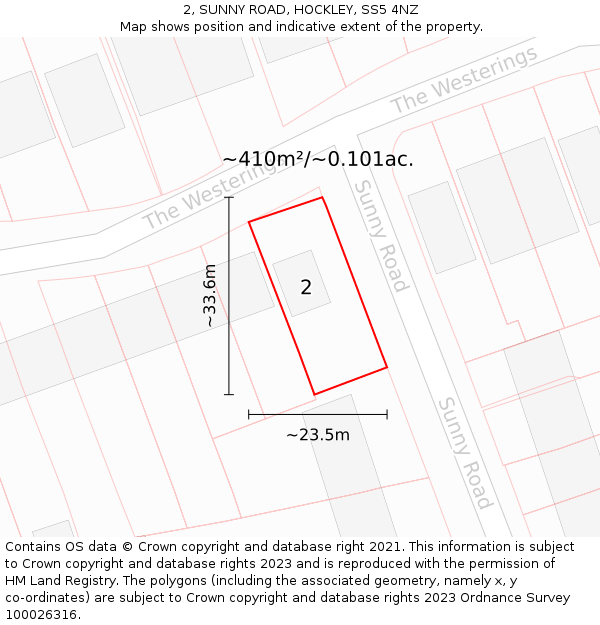 2, SUNNY ROAD, HOCKLEY, SS5 4NZ: Plot and title map