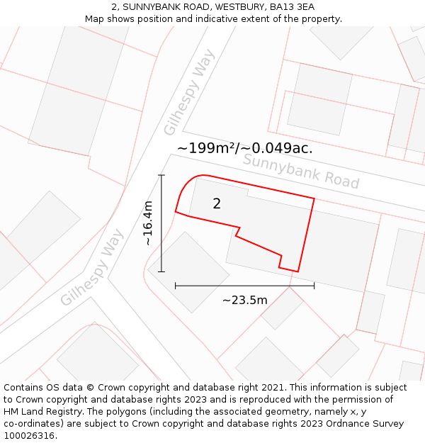 2, SUNNYBANK ROAD, WESTBURY, BA13 3EA: Plot and title map