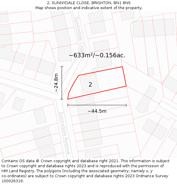 2, SUNNYDALE CLOSE, BRIGHTON, BN1 8NS: Plot and title map