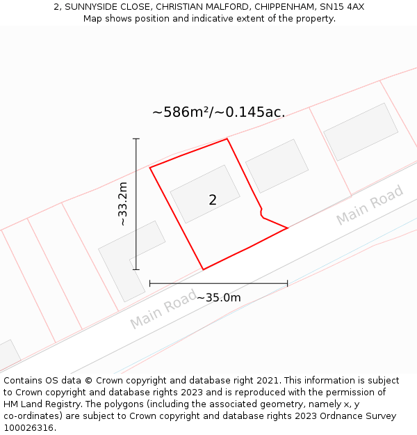 2, SUNNYSIDE CLOSE, CHRISTIAN MALFORD, CHIPPENHAM, SN15 4AX: Plot and title map