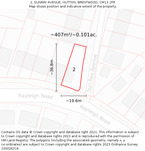 2, SUNRAY AVENUE, HUTTON, BRENTWOOD, CM13 1PR: Plot and title map