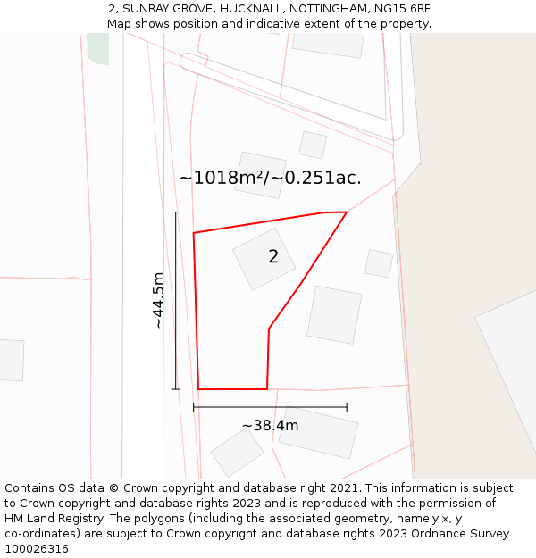 2, SUNRAY GROVE, HUCKNALL, NOTTINGHAM, NG15 6RF: Plot and title map