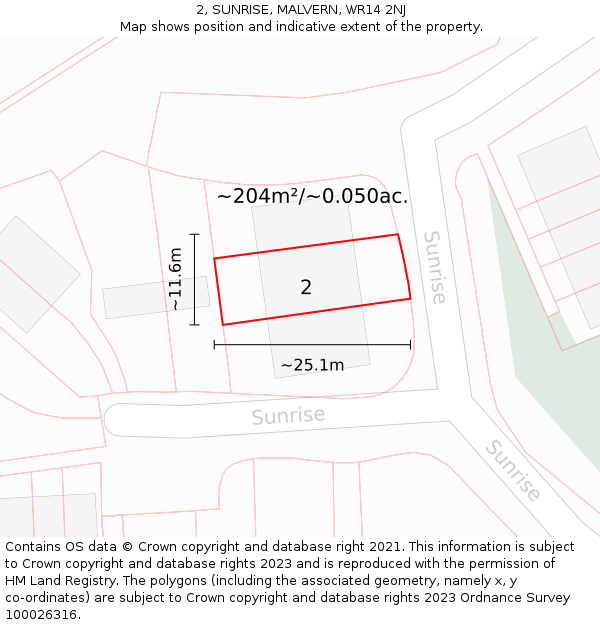 2, SUNRISE, MALVERN, WR14 2NJ: Plot and title map