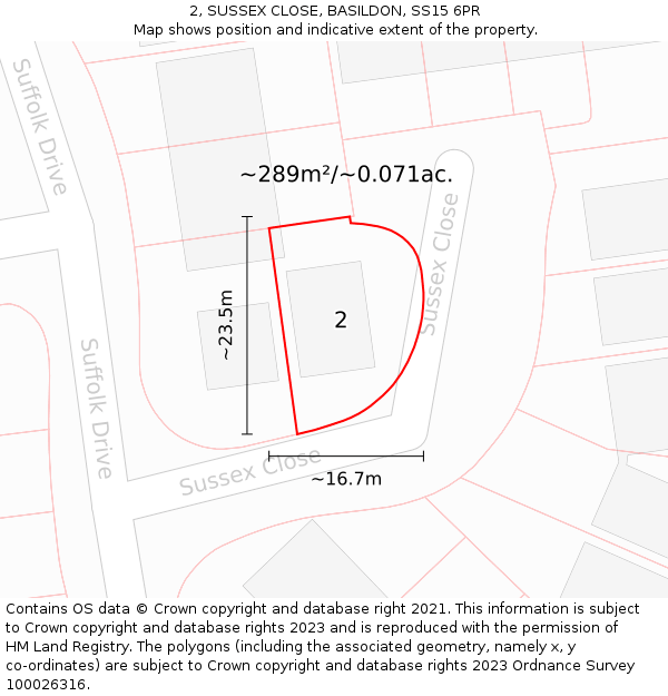 2, SUSSEX CLOSE, BASILDON, SS15 6PR: Plot and title map