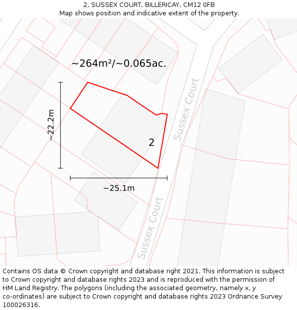 2, SUSSEX COURT, BILLERICAY, CM12 0FB: Plot and title map