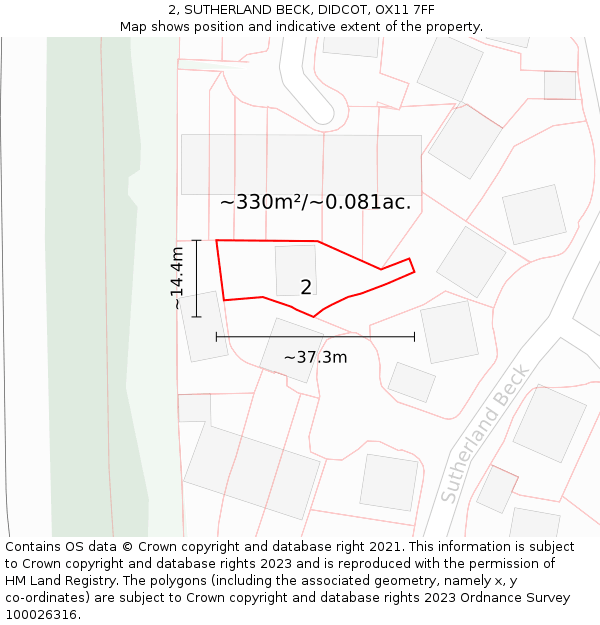 2, SUTHERLAND BECK, DIDCOT, OX11 7FF: Plot and title map