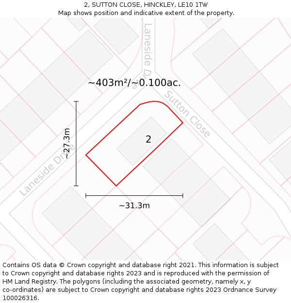 2, SUTTON CLOSE, HINCKLEY, LE10 1TW: Plot and title map