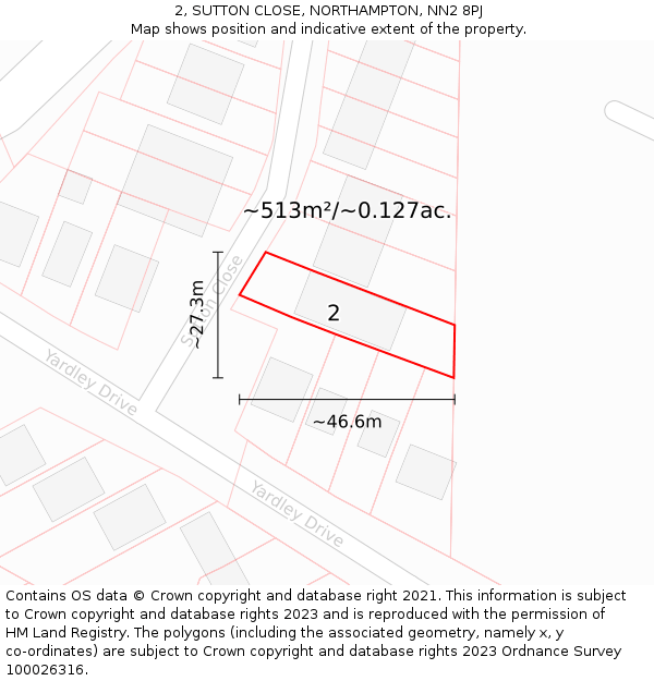2, SUTTON CLOSE, NORTHAMPTON, NN2 8PJ: Plot and title map