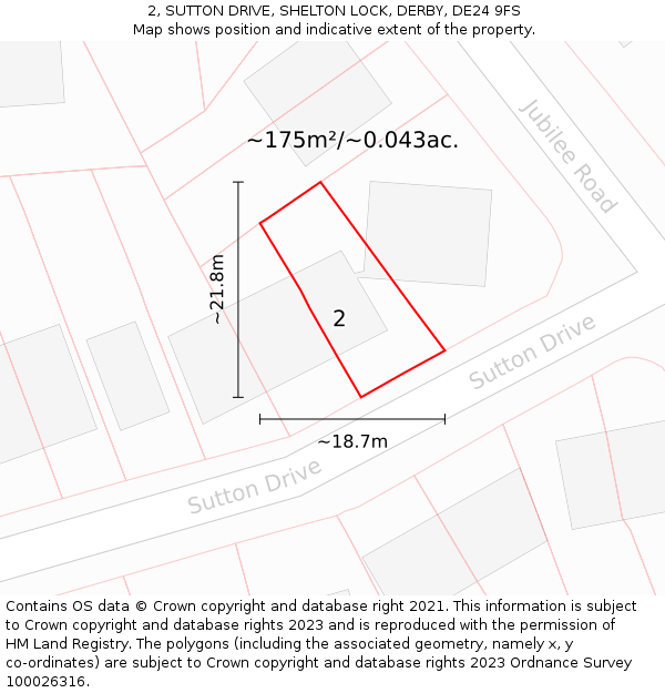 2, SUTTON DRIVE, SHELTON LOCK, DERBY, DE24 9FS: Plot and title map