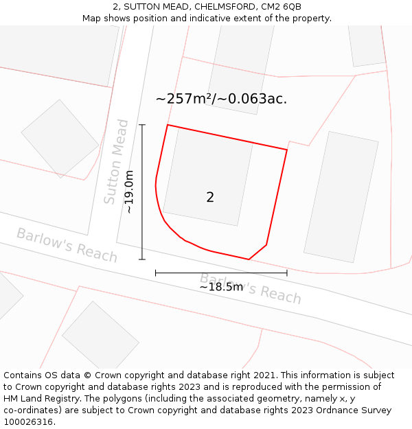 2, SUTTON MEAD, CHELMSFORD, CM2 6QB: Plot and title map