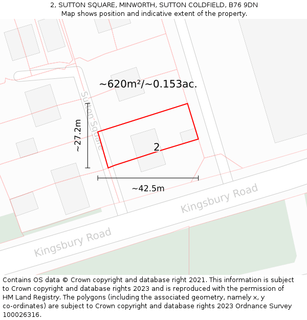 2, SUTTON SQUARE, MINWORTH, SUTTON COLDFIELD, B76 9DN: Plot and title map