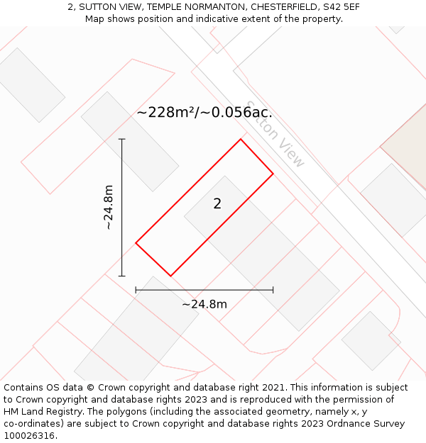 2, SUTTON VIEW, TEMPLE NORMANTON, CHESTERFIELD, S42 5EF: Plot and title map