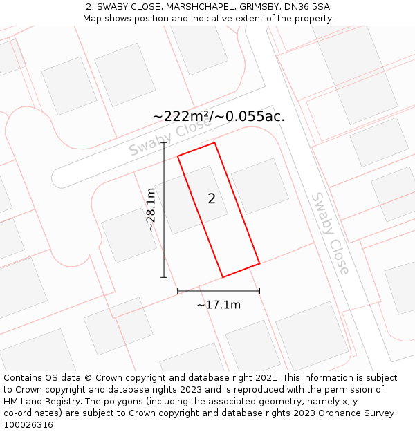 2, SWABY CLOSE, MARSHCHAPEL, GRIMSBY, DN36 5SA: Plot and title map