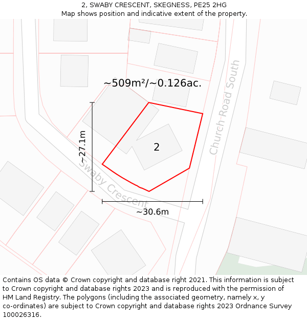 2, SWABY CRESCENT, SKEGNESS, PE25 2HG: Plot and title map