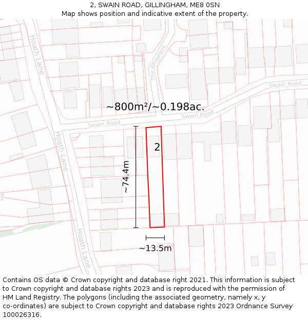 2, SWAIN ROAD, GILLINGHAM, ME8 0SN: Plot and title map