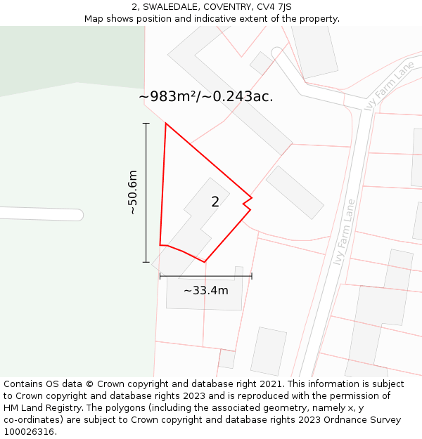 2, SWALEDALE, COVENTRY, CV4 7JS: Plot and title map
