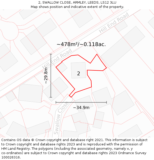 2, SWALLOW CLOSE, ARMLEY, LEEDS, LS12 3LU: Plot and title map
