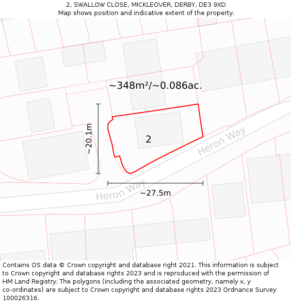 2, SWALLOW CLOSE, MICKLEOVER, DERBY, DE3 9XD: Plot and title map