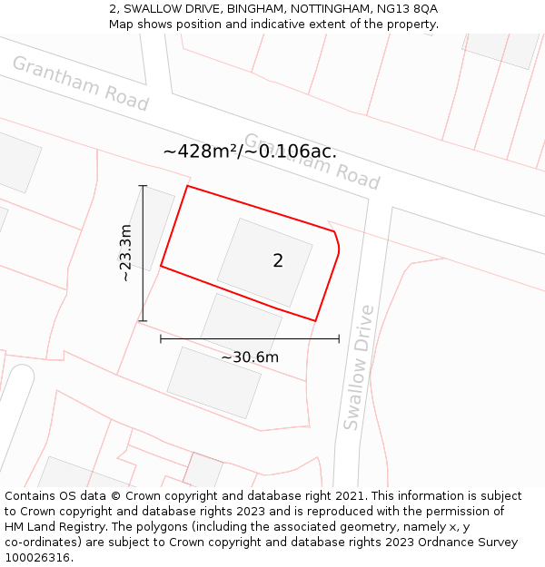2, SWALLOW DRIVE, BINGHAM, NOTTINGHAM, NG13 8QA: Plot and title map
