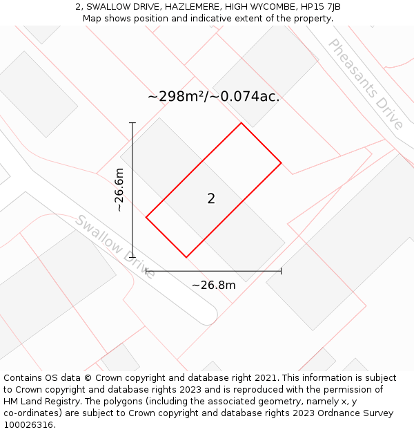 2, SWALLOW DRIVE, HAZLEMERE, HIGH WYCOMBE, HP15 7JB: Plot and title map