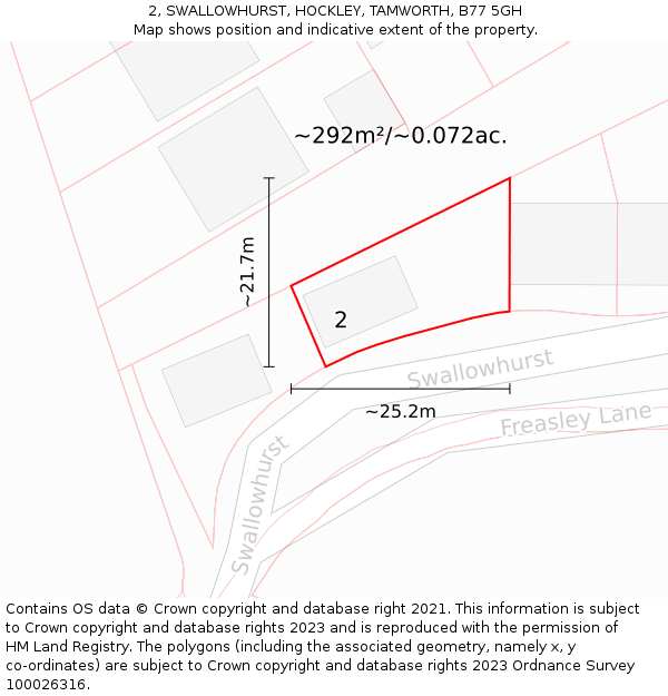 2, SWALLOWHURST, HOCKLEY, TAMWORTH, B77 5GH: Plot and title map