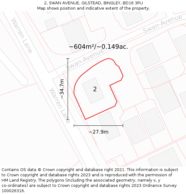 2, SWAN AVENUE, GILSTEAD, BINGLEY, BD16 3PU: Plot and title map
