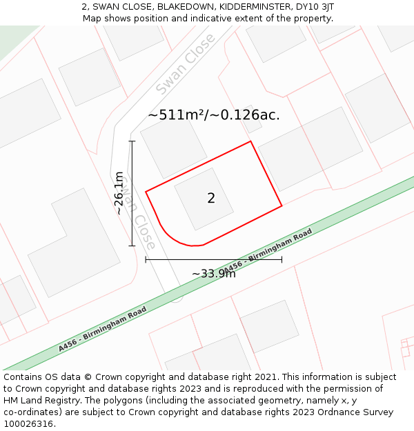 2, SWAN CLOSE, BLAKEDOWN, KIDDERMINSTER, DY10 3JT: Plot and title map