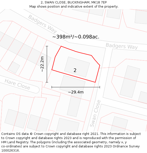 2, SWAN CLOSE, BUCKINGHAM, MK18 7EP: Plot and title map