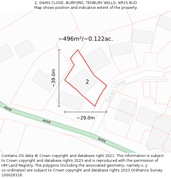 2, SWAN CLOSE, BURFORD, TENBURY WELLS, WR15 8UD: Plot and title map