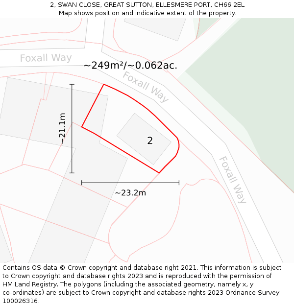 2, SWAN CLOSE, GREAT SUTTON, ELLESMERE PORT, CH66 2EL: Plot and title map