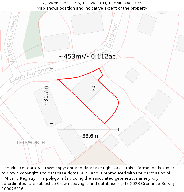 2, SWAN GARDENS, TETSWORTH, THAME, OX9 7BN: Plot and title map