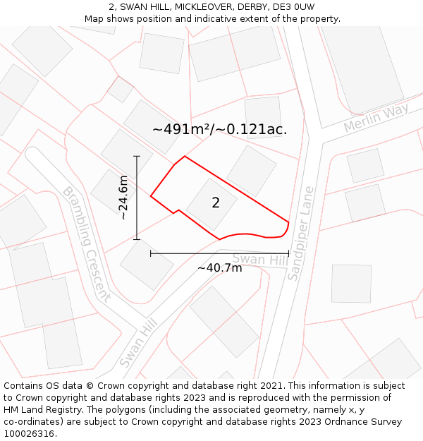 2, SWAN HILL, MICKLEOVER, DERBY, DE3 0UW: Plot and title map