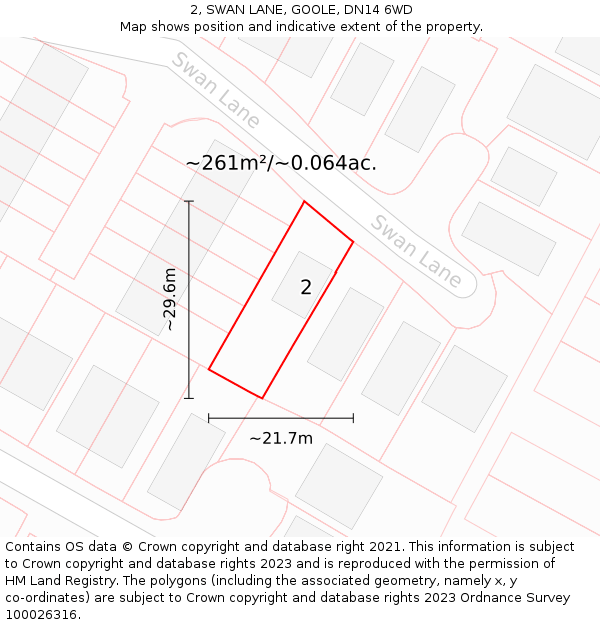 2, SWAN LANE, GOOLE, DN14 6WD: Plot and title map