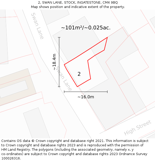 2, SWAN LANE, STOCK, INGATESTONE, CM4 9BQ: Plot and title map