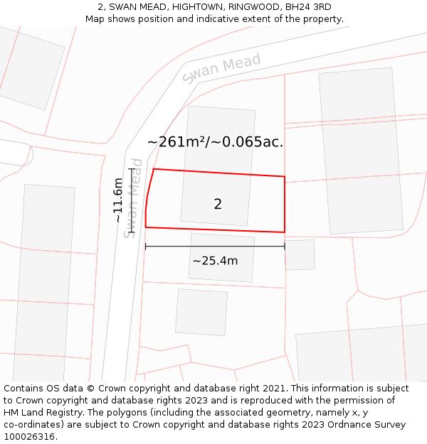 2, SWAN MEAD, HIGHTOWN, RINGWOOD, BH24 3RD: Plot and title map