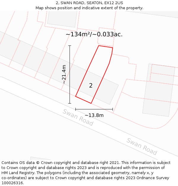 2, SWAN ROAD, SEATON, EX12 2US: Plot and title map