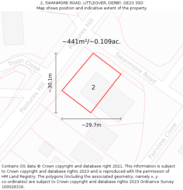 2, SWANMORE ROAD, LITTLEOVER, DERBY, DE23 3SD: Plot and title map