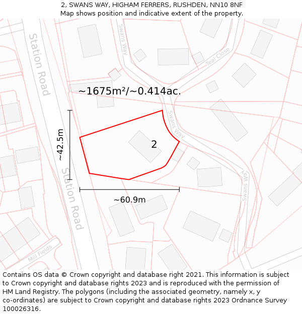 2, SWANS WAY, HIGHAM FERRERS, RUSHDEN, NN10 8NF: Plot and title map