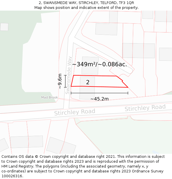2, SWANSMEDE WAY, STIRCHLEY, TELFORD, TF3 1QR: Plot and title map